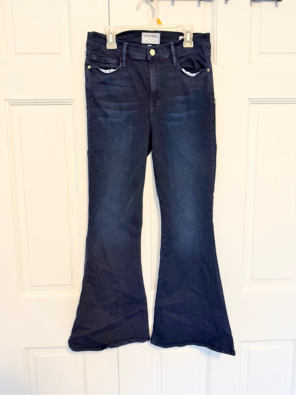 FRAME Le Crop Bell Jeans Size 28 Dark Indigo High Rise Flare - Picture 2 of 7